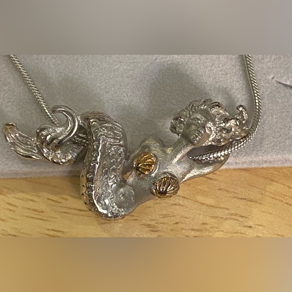 Pre-owned Steven Douglas Sterling Silver and 14K Mermaid Necklace